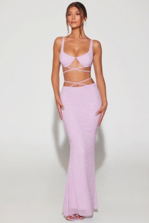 Lilac Oh Polly Sardinia Embellished Strappy Maxi Skirt | OYDV-14957