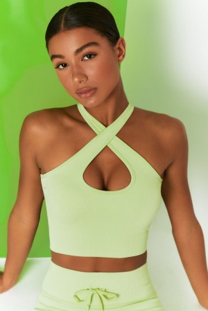 Lime Oh Polly Adapt Ribbed Halter Crop Top | ZAUB-46715