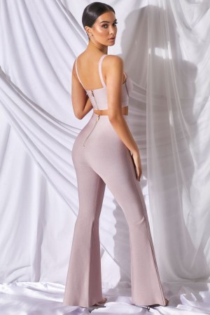 Mauve Oh Polly Too Good For You High Waisted Bandage Flare Trousers | GXOS-42601