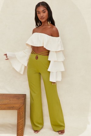 Olive Oh Polly Desert Breeze Cut Out Wide Leg Trousers | HOSE-82453