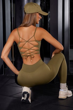 Olive Oh Polly Full Focus Open Back Plunge Neck Sports Bra | NXZU-36420