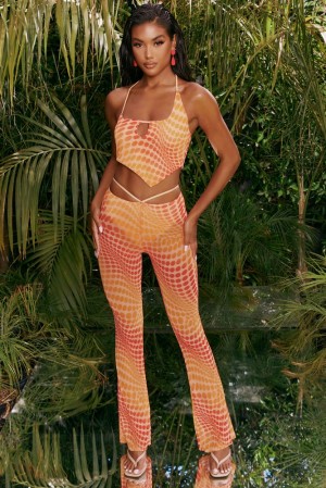 Orange Oh Polly Match It Up Tall Printed Mesh Flared Trousers | DVRS-19502