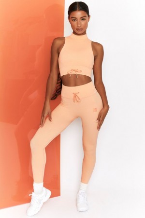 Peach Oh Polly Energise Ribbed Tie Front Full Length Leggings | DIUM-68217