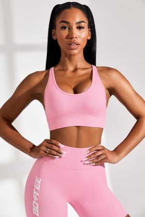 Pink Oh Polly Strength Plunge Neckline Sports Bra | YWMT-25019