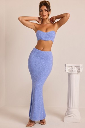 Powder Blue Oh Polly Orleans Embellished Mid-Rise Maxi Skirt | ABDF-86459