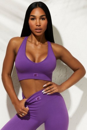 Purple Oh Polly Be The Best V Neck Sports Bra | LKXP-90187