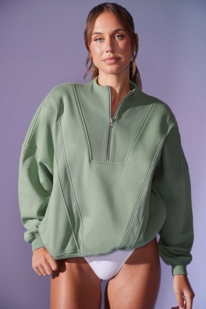 Sage Oh Polly Comfort Zone Oversized Half Zip Sweatshirt | SFJT-38124