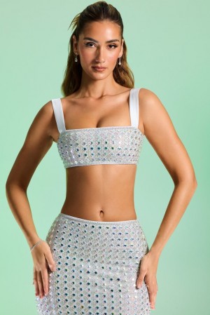 Silver Oh Polly Asani Embellished Square Neck Crop Top | OPHU-62831