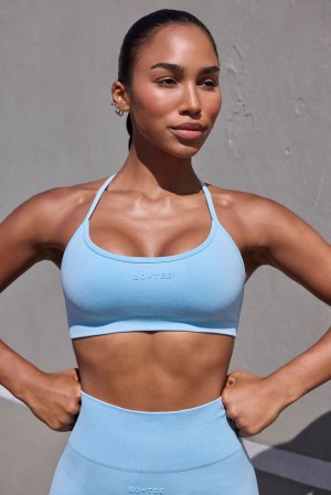 Sky Blue Oh Polly Movement Super Sculpt Seamless Open Back Sports Bra | WCSH-09658