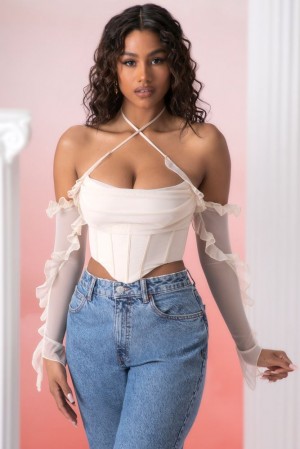 Stone Oh Polly Filia Frill Detail Cowl Neck Crop Top | MHFA-84269