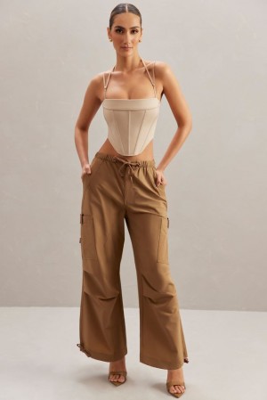 Tan Oh Polly Rori Petite Wide Leg Cargo Trousers | KCEU-56102