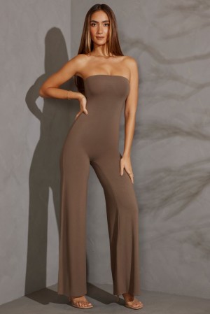 Taupe Oh Polly Aaliyah Bandeau Wide Leg Jumpsuit | XPQT-13098