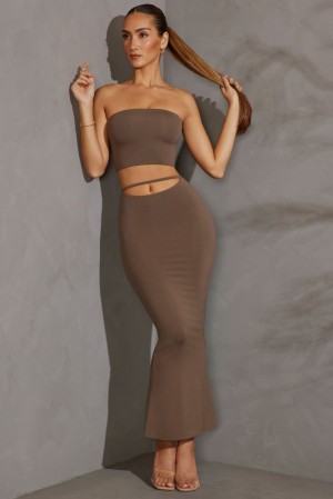 Taupe Oh Polly Yesenia Cut Out Maxi Skirt | GUYC-19724