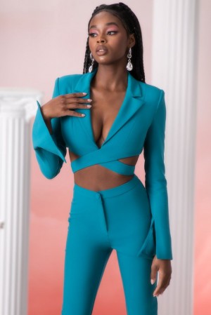 Teal Oh Polly Meraki Cropped Blazer | TXME-27836