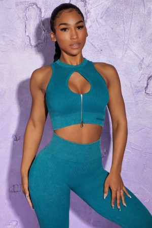 Teal Oh Polly Relay Keyhole Zip Crop Top | BCNS-65379