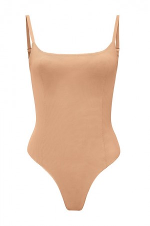 Warm Peach Oh Polly INTIMATES Soft Mesh Bodysuit | BOWN-73926