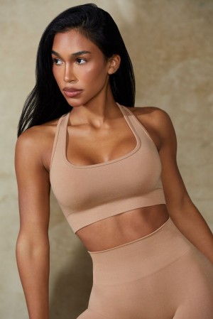 Warm Taupe Oh Polly Mindset Cut Out Define Luxe Sports Bra | KFUJ-65918