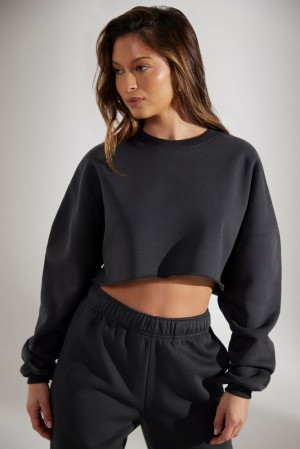 Washed Black Oh Polly Fundamental Cropped Oversized Sweatshirt | EMVD-96385