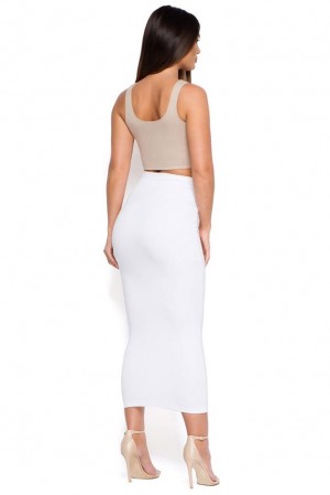 White Oh Polly Behind The Curve High Waisted Midi Skirt | GQXK-50781