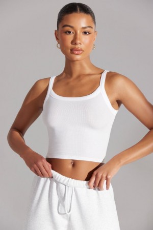 White Oh Polly Body Soft Rib Tank Top | LXHV-05162