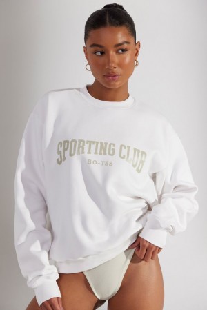 White Oh Polly Origin Oversized Sweatshirt | IKCB-69173