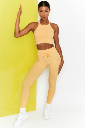 Yellow Oh Polly Energise Ribbed Tie Front Full Length Leggings | DHSJ-71260