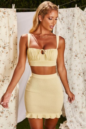 Yellow Oh Polly Two To Tango Crinkle Mini Skirt | ZDIR-31820