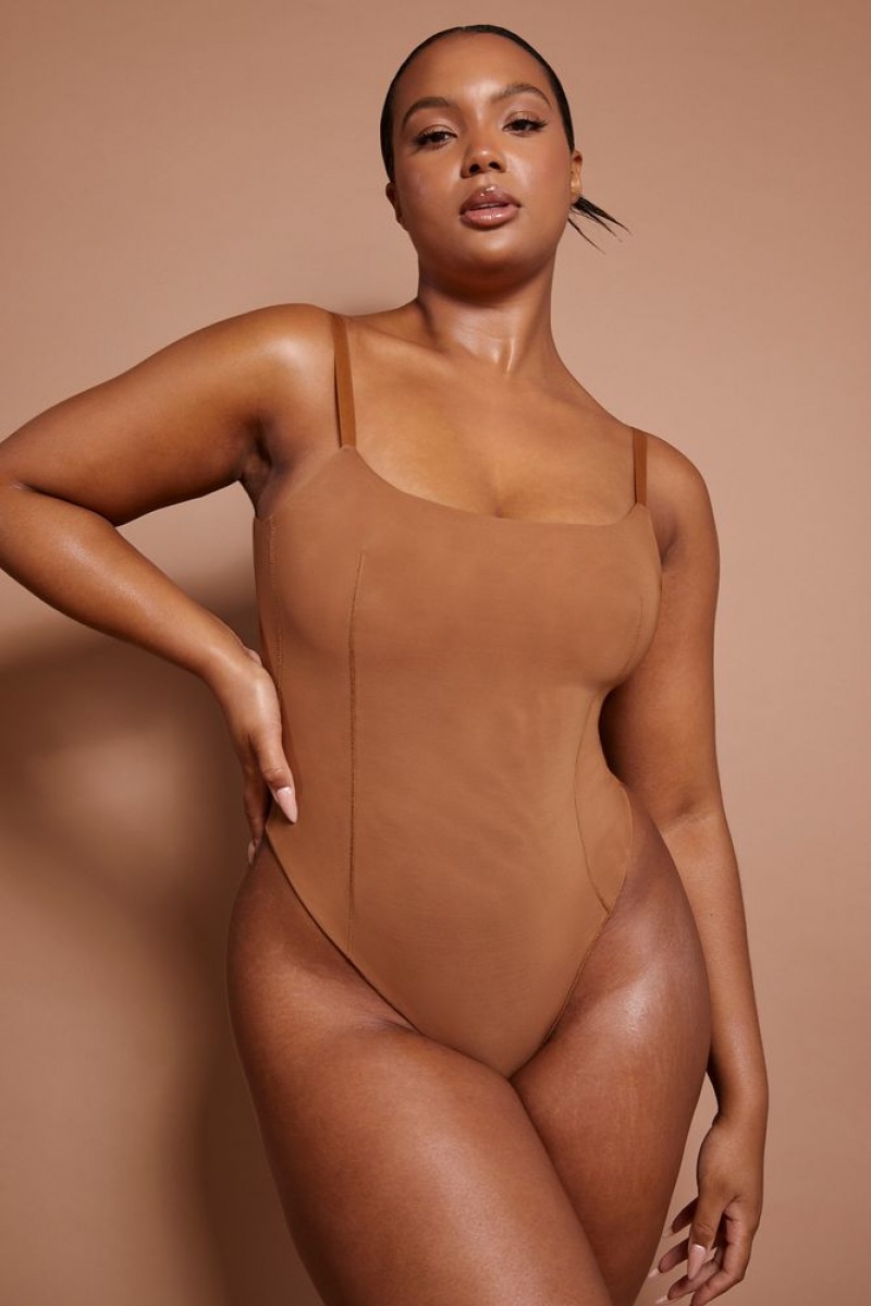 Almond Oh Polly INTIMATES Soft Mesh Bodysuit | VMTI-36870