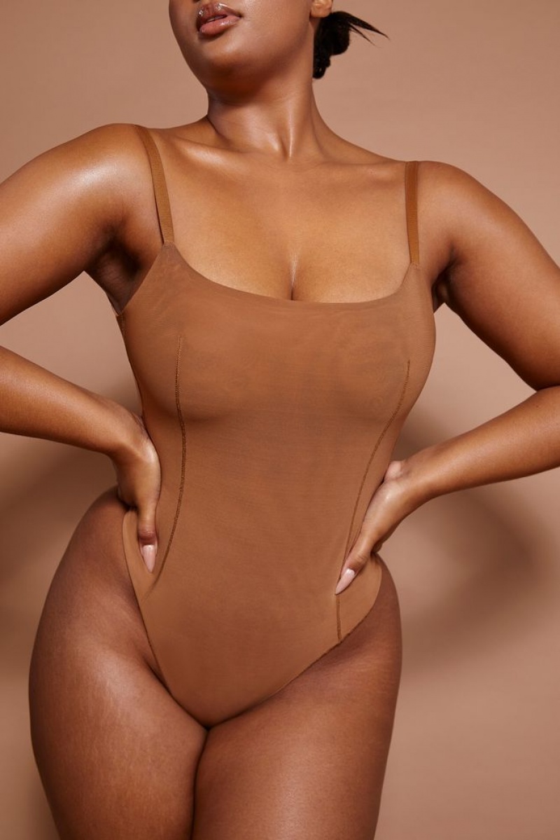 Almond Oh Polly INTIMATES Soft Mesh Bodysuit | VMTI-36870