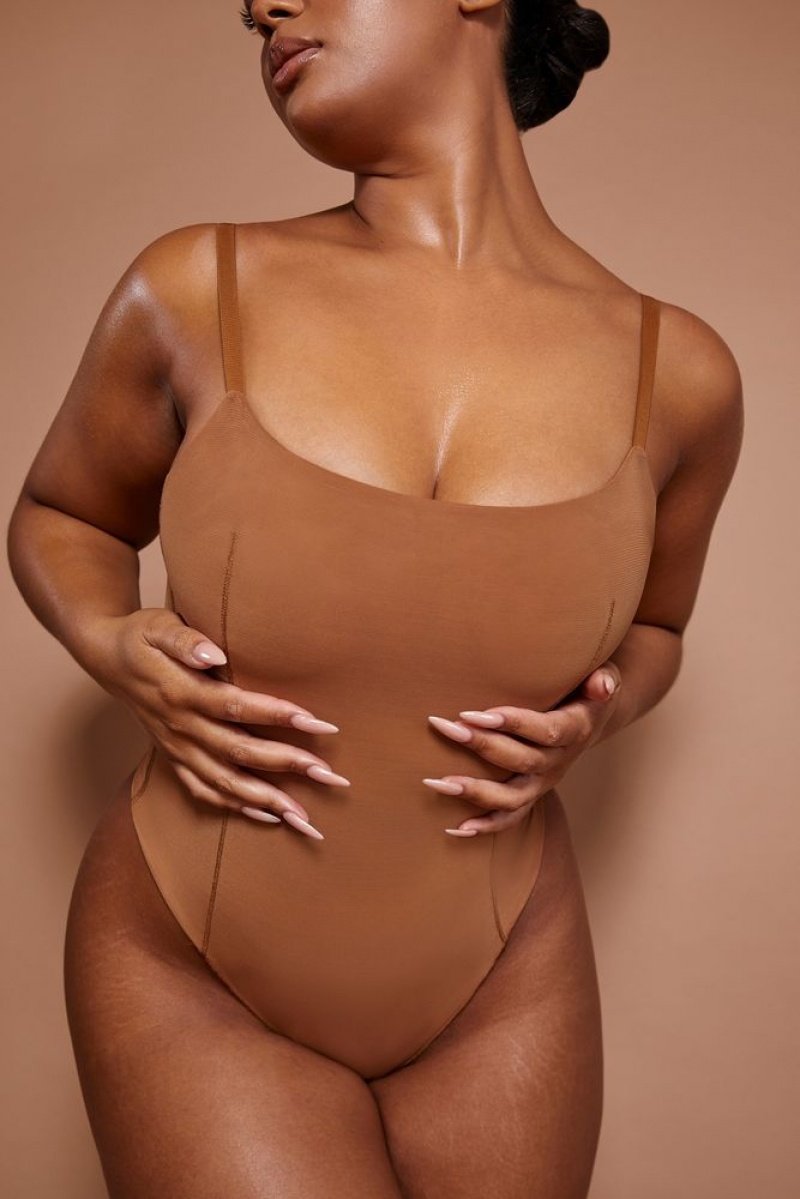 Almond Oh Polly INTIMATES Soft Mesh Bodysuit | VMTI-36870