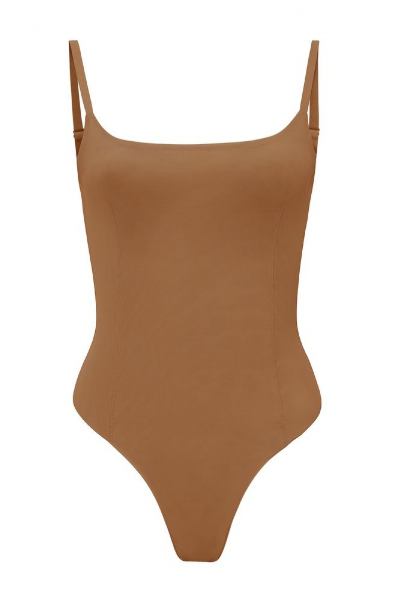 Almond Oh Polly INTIMATES Soft Mesh Bodysuit | VMTI-36870