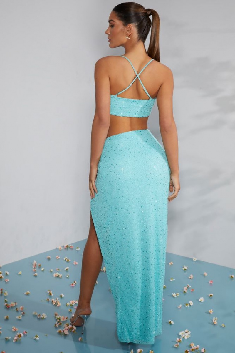 Aqua Oh Polly Como Embellished Knot Front Maxi Skirt | RXEQ-10368