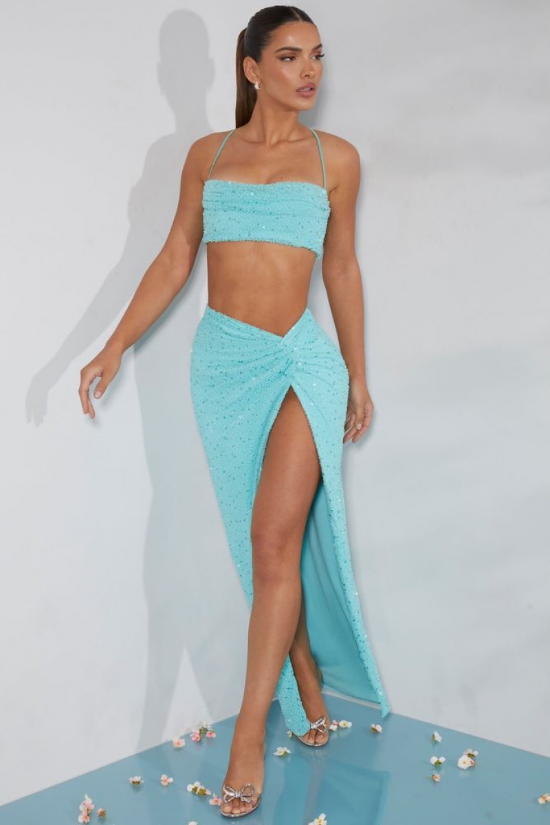 Aqua Oh Polly Como Embellished Knot Front Maxi Skirt | RXEQ-10368