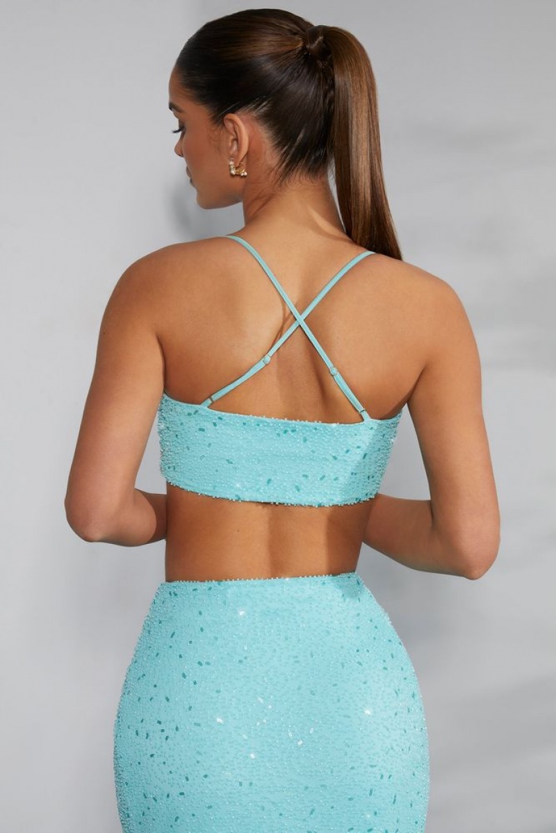 Aqua Oh Polly Pisa Embellished Cross Back Crop Top | WGAT-37291