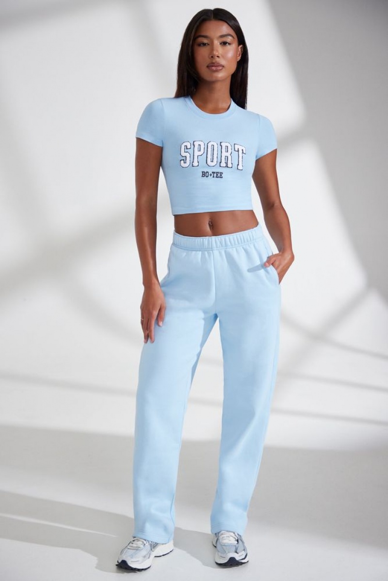 Baby Blue Oh Polly Athletics Petite Wide Leg Embroidered Back Joggers | FNQV-43570