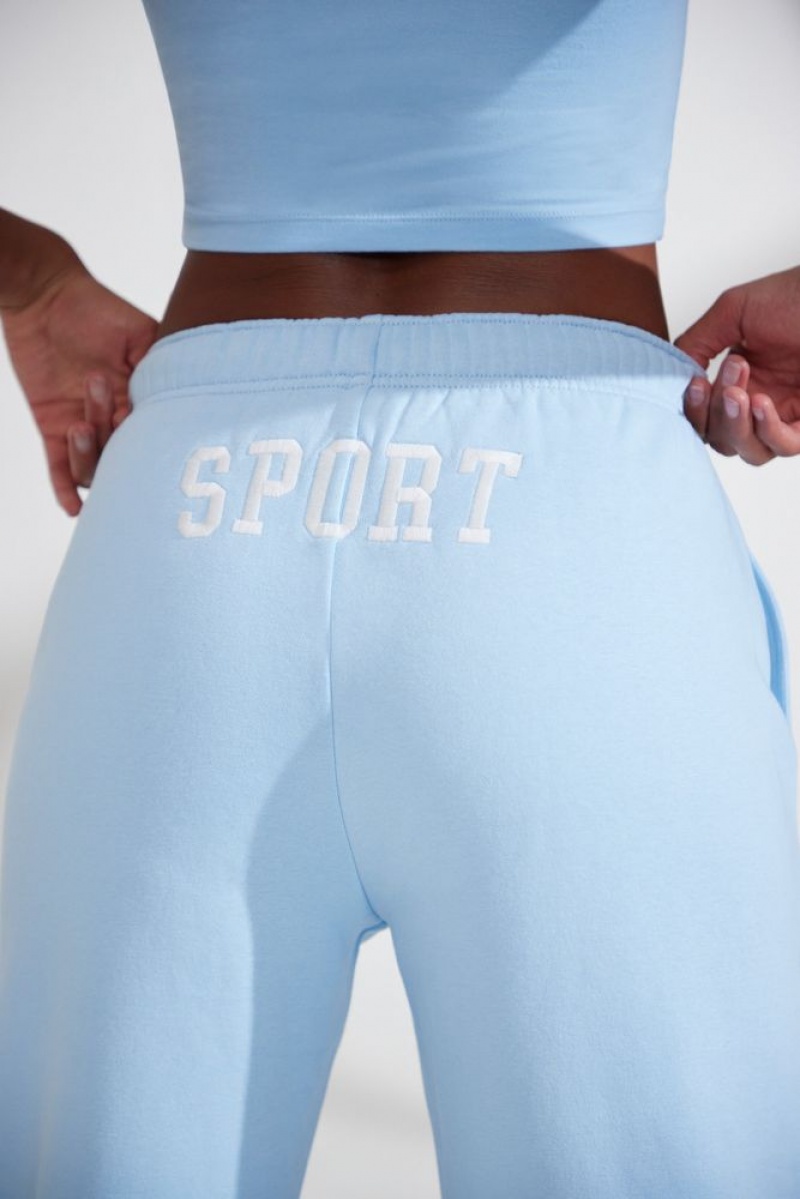 Baby Blue Oh Polly Athletics Wide Leg Embroidered Back Joggers | OTHV-26805