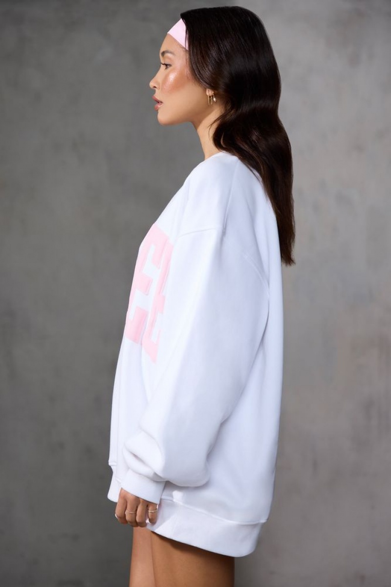 Baby Pink Print Oh Polly New Staples Oversized Sweatshirt | JORU-58749