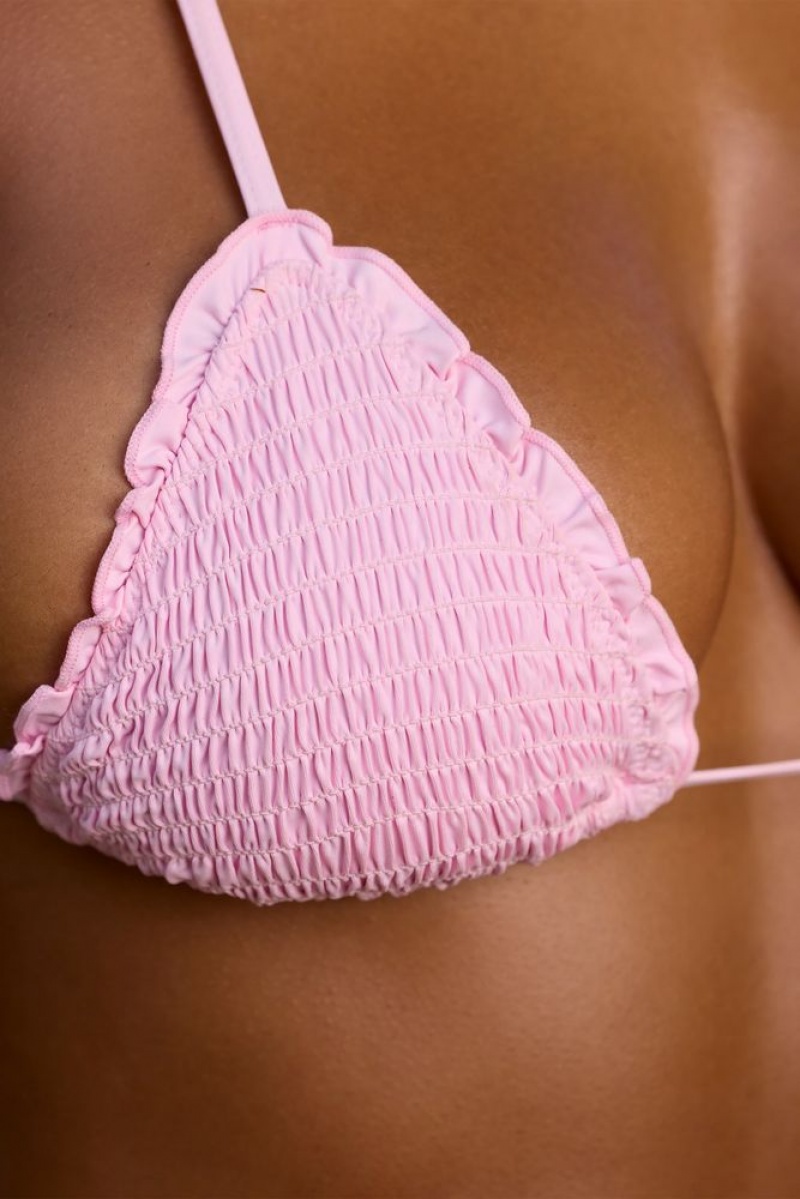 Ballerina Pink Oh Polly Crinkle Swim Halter Neck Triangle Bikini Top | BOGH-01876