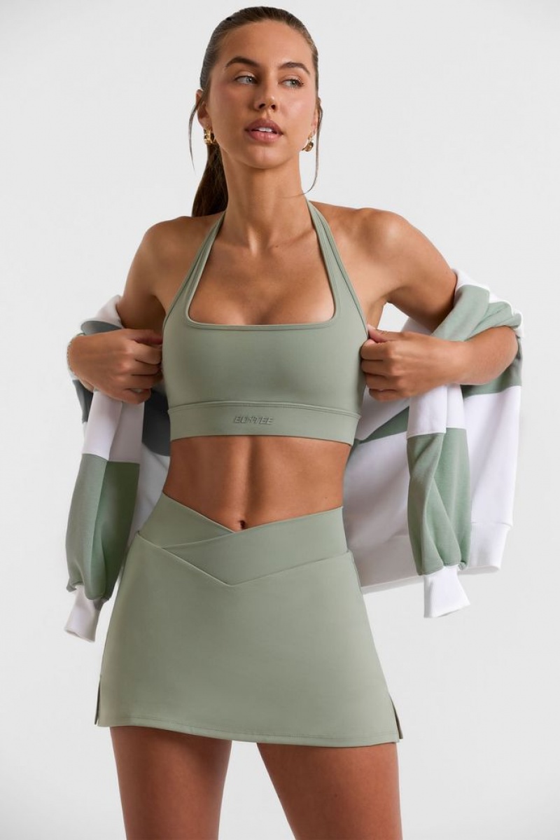 Bamboo Green Oh Polly Deuce Halterneck Crop Top | IFPV-92158