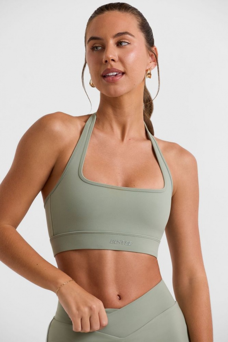 Bamboo Green Oh Polly Deuce Halterneck Crop Top | IFPV-92158