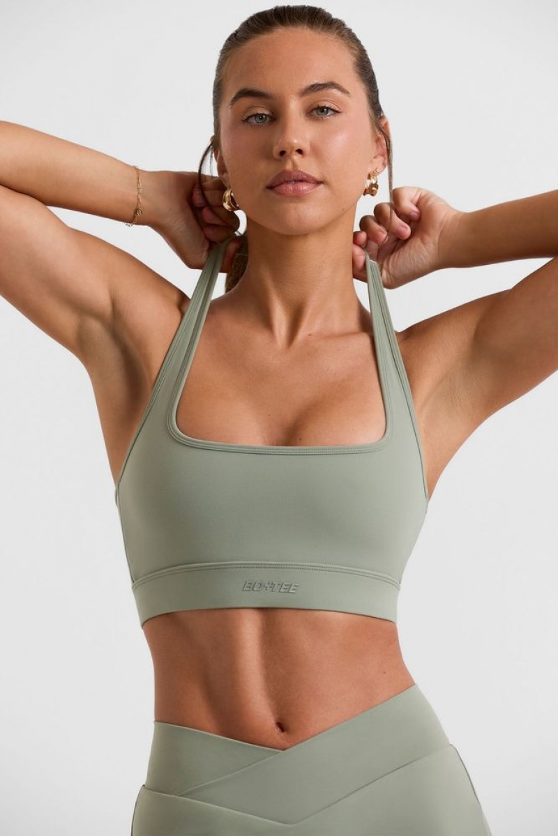 Bamboo Green Oh Polly Deuce Halterneck Crop Top | IFPV-92158