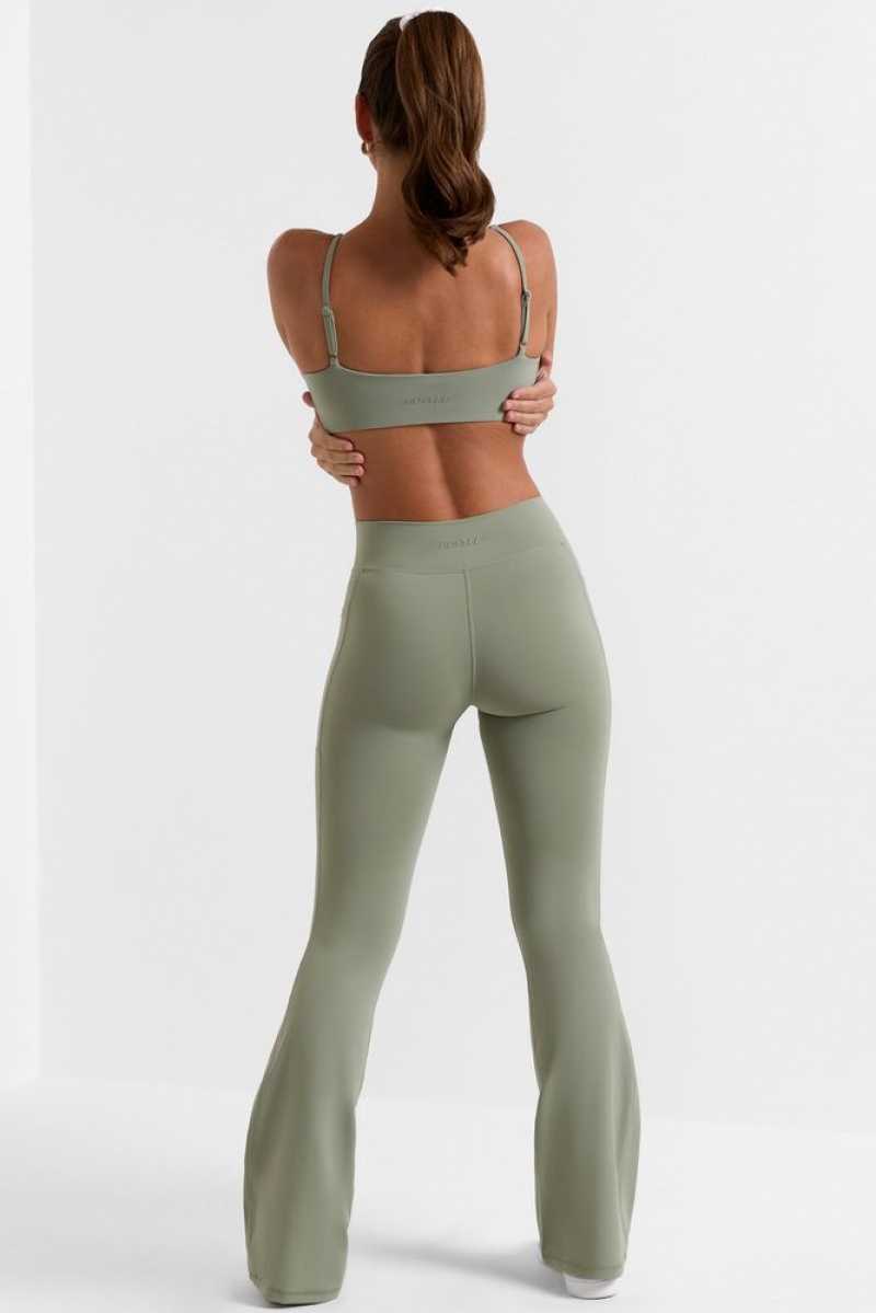 Bamboo Green Oh Polly Match Petite Cross Waistband Flare Pocket Leggings | ELSZ-86702