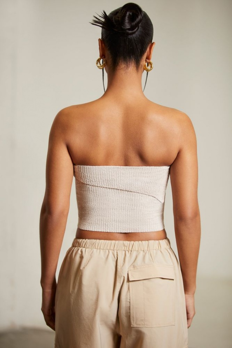 Beige Oh Polly Oran Overlap Bandeau Crop Top | IZDJ-80971