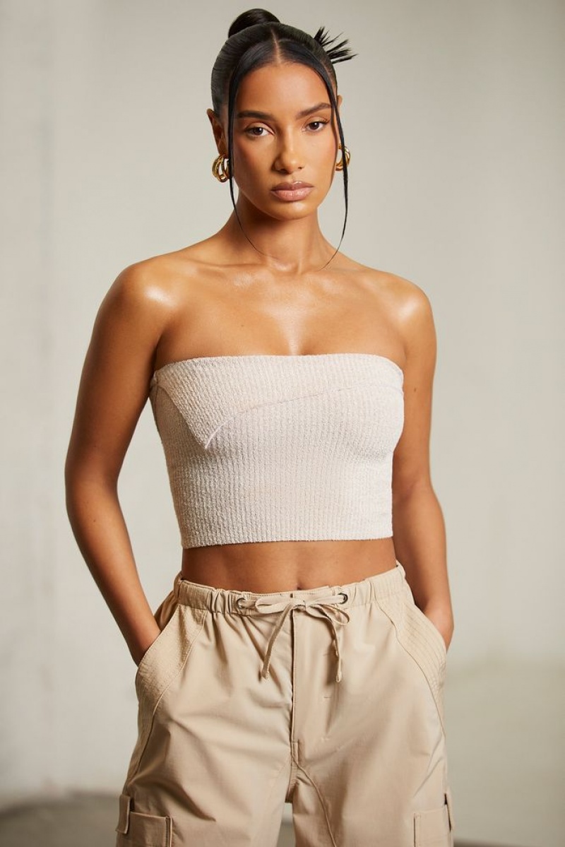 Beige Oh Polly Oran Overlap Bandeau Crop Top | IZDJ-80971