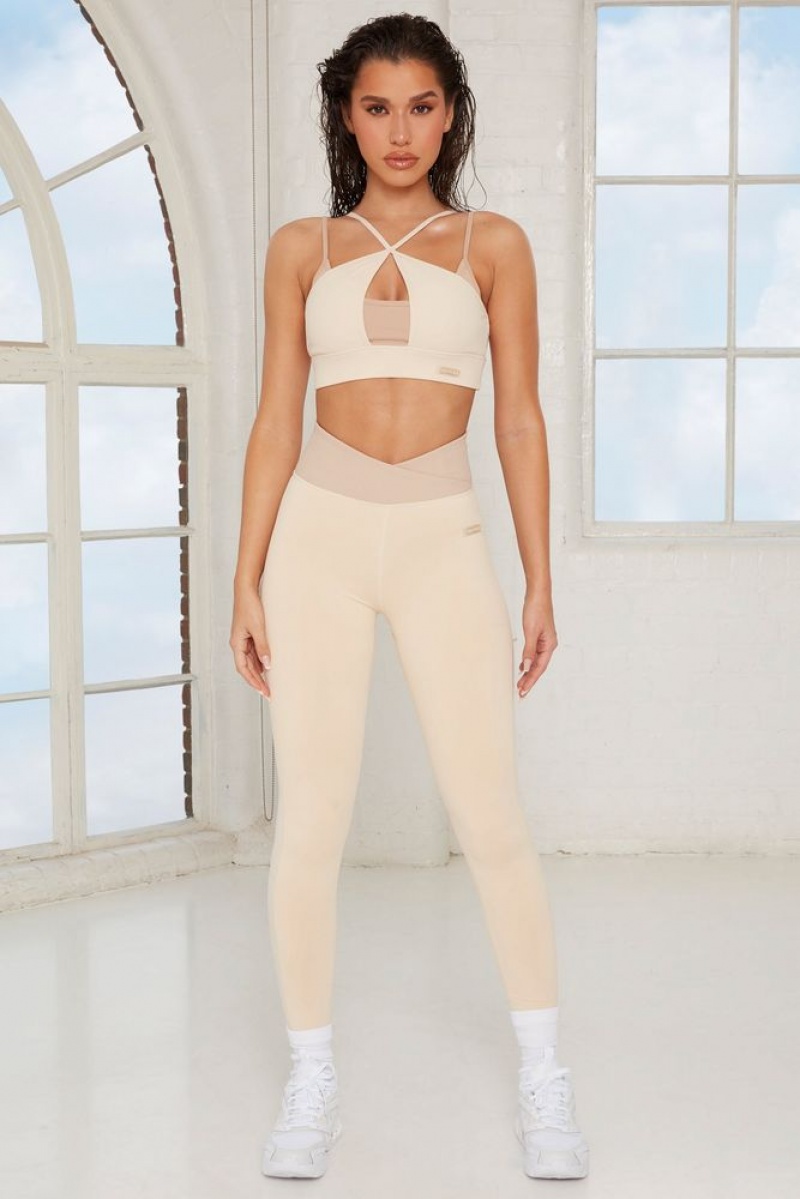 Beige Oh Polly Revive Wrap V Waist Leggings | MXSW-13564