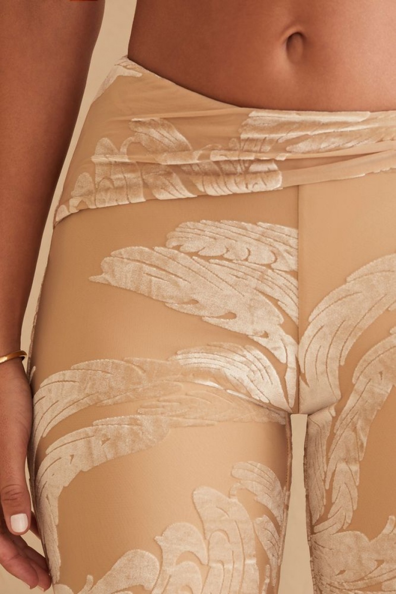 Beige Print Oh Polly Defne Ring Detail Bootleg Trousers | SJNP-42158