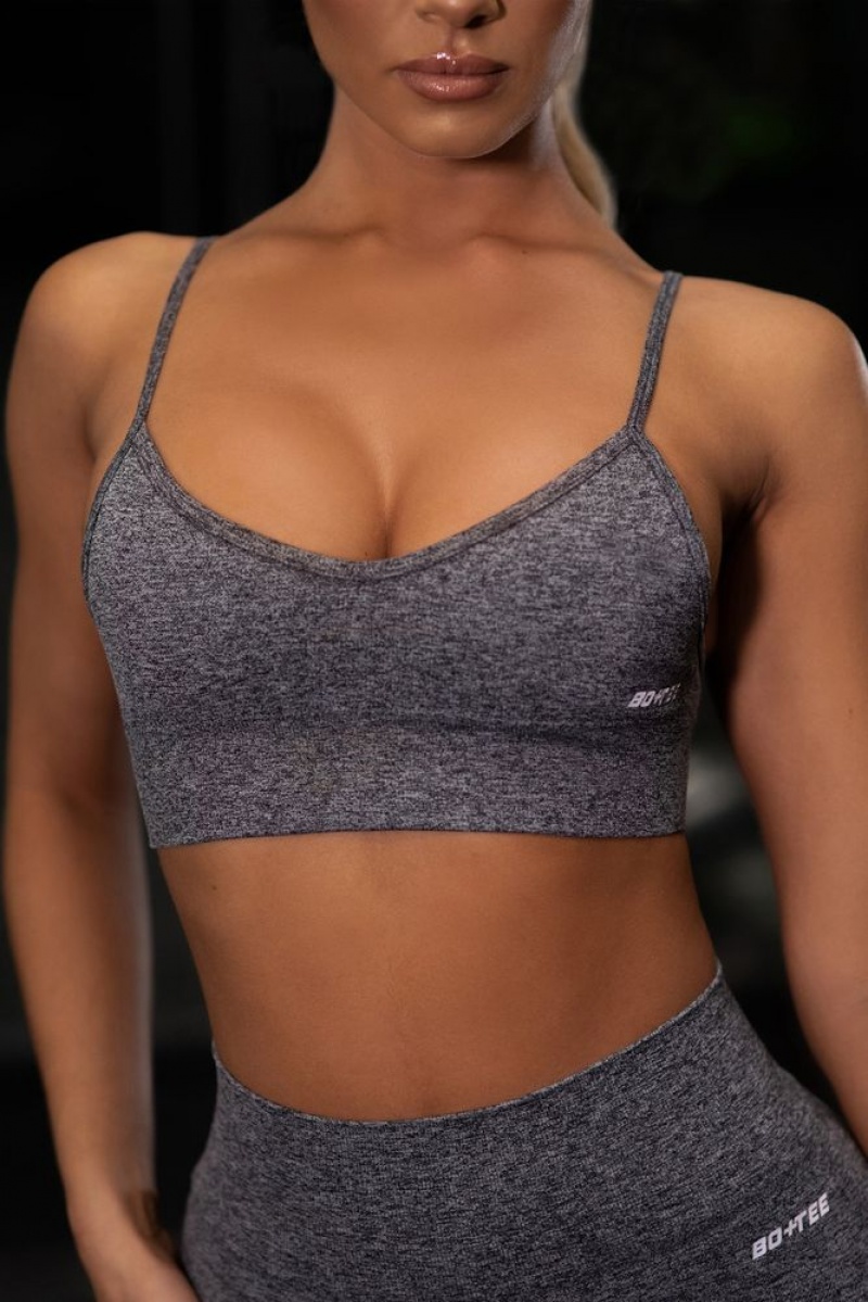 Black Marl Oh Polly Empower Seamless V Neck Sports Bra | YKNQ-70928