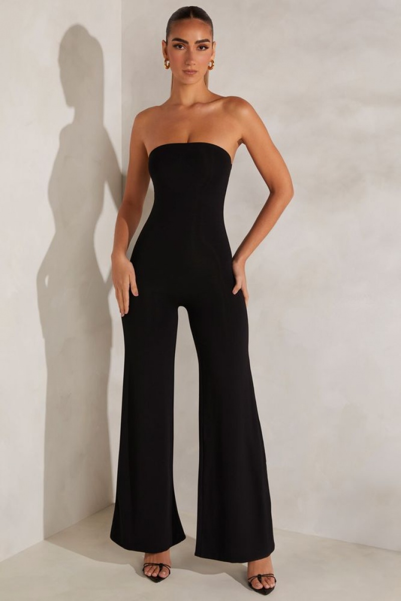 Black Oh Polly Aaliyah Bandeau Wide Leg Jumpsuit | PLAW-70549