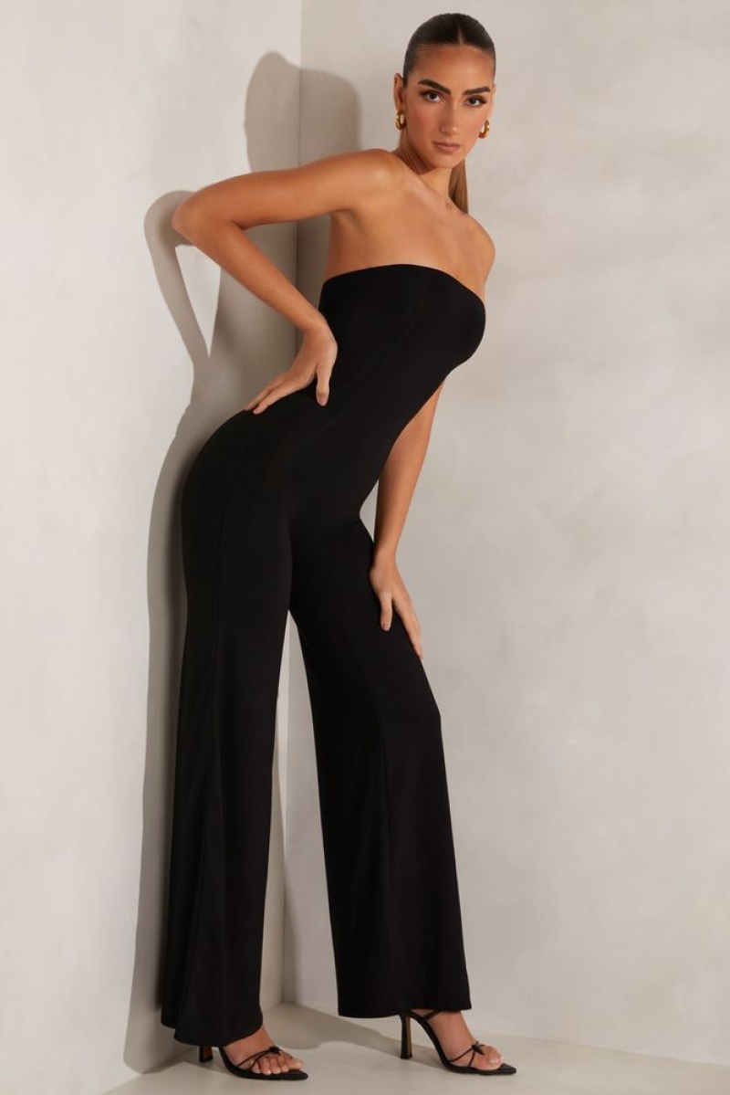 Black Oh Polly Aaliyah Bandeau Wide Leg Jumpsuit | PLAW-70549