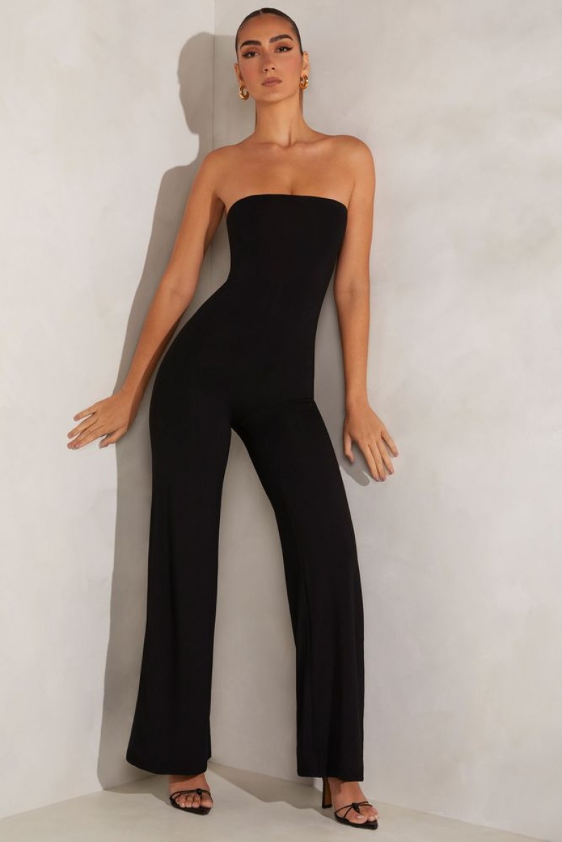 Black Oh Polly Aaliyah Bandeau Wide Leg Jumpsuit | PLAW-70549